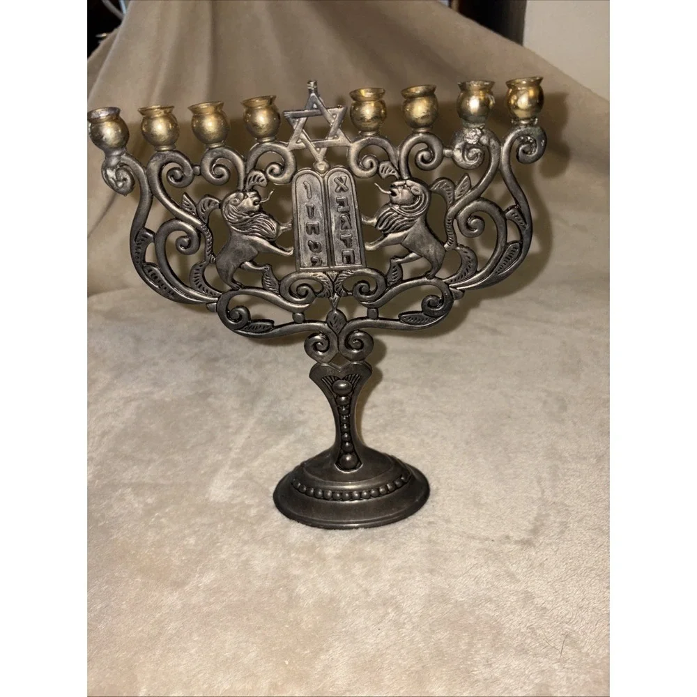 VTG-Nine Arm Candlestick Judaica Hanukkah Menorah 1970s Godinger Brass  9